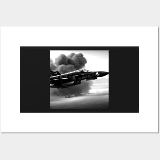 Black and white epic fighter jet on the battlefield Posters and Art